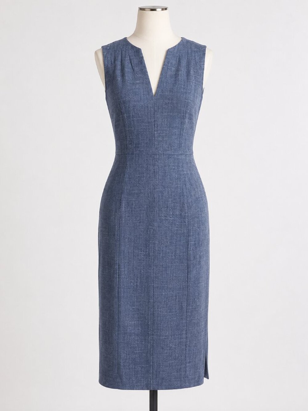 connected apparel Sleeveless Midi Sheath Fitted Dress in Denim Blue